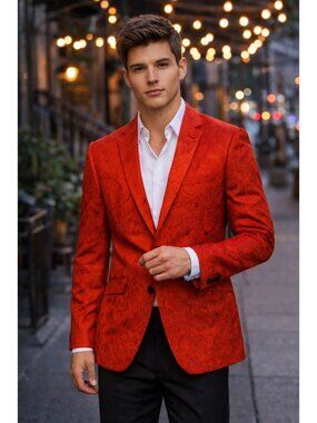 Iwan Cassel XL Mens Red Paisley Blazer Statement Jacket Wedding Event